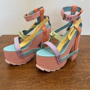 RARE YRU NIGHT CALL PASTEL PLATFORM BUCKLE RAVE COLORFUL PUNK EDGY SANDALS